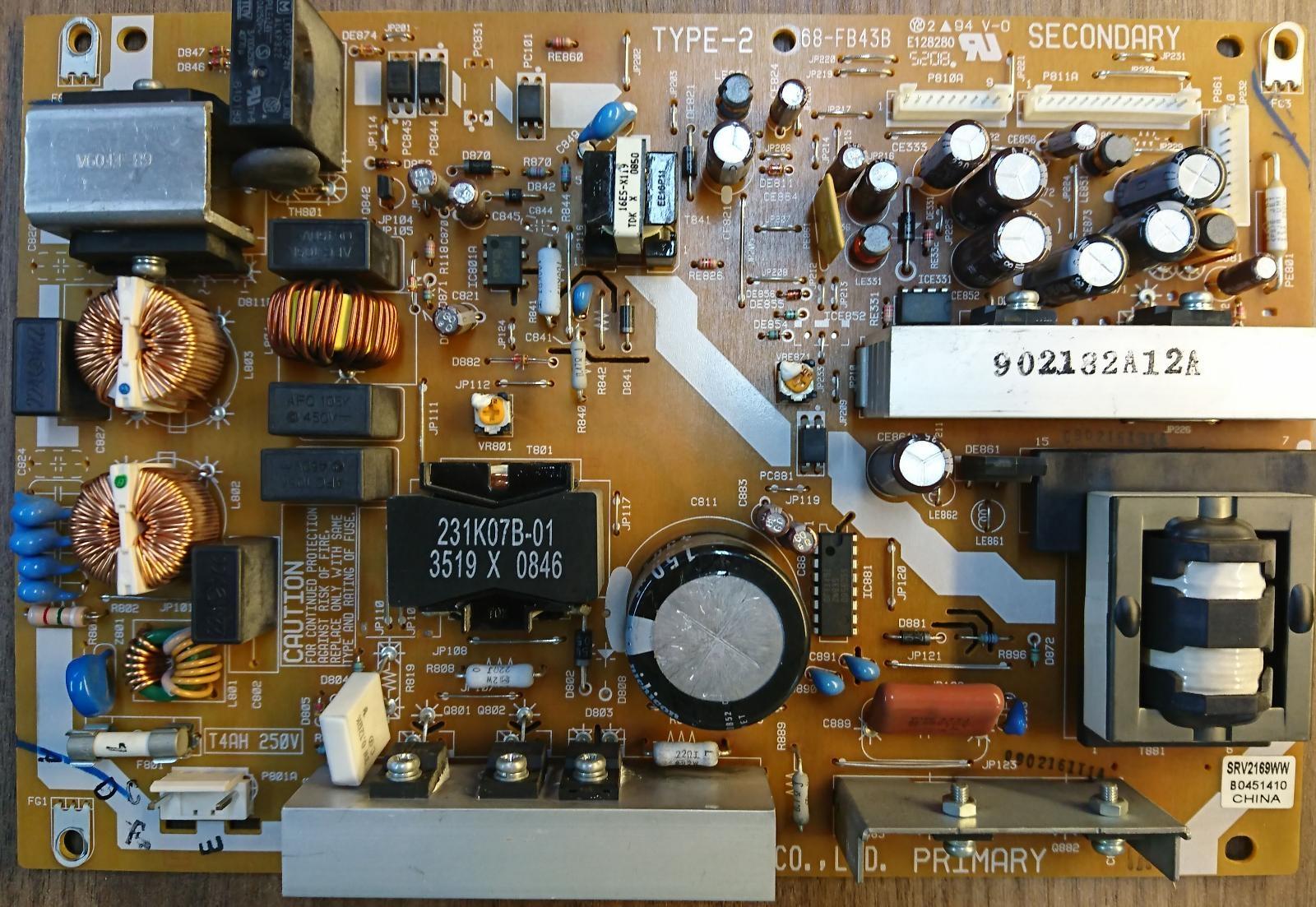 SRV2169WW , TYPE-2 , 68-FB43B , 32AV554DB , 32AV555D , 42RV635DG , POWER BOARD , TOSHIBA BESLEME
